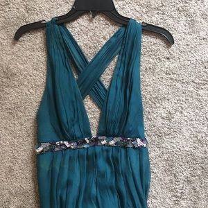 Vintage silk gown teal w embroidery